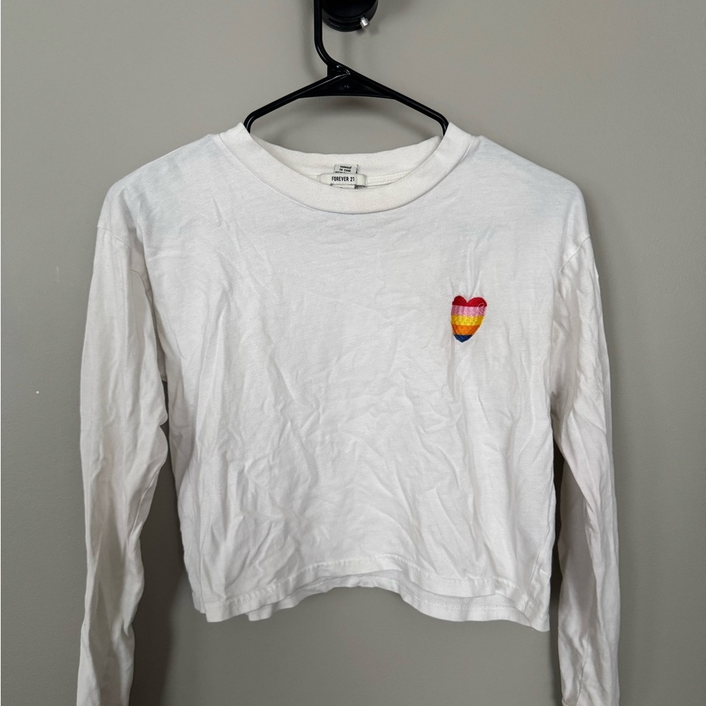Forever 21 White Long Sleeve Tee with Red Accent